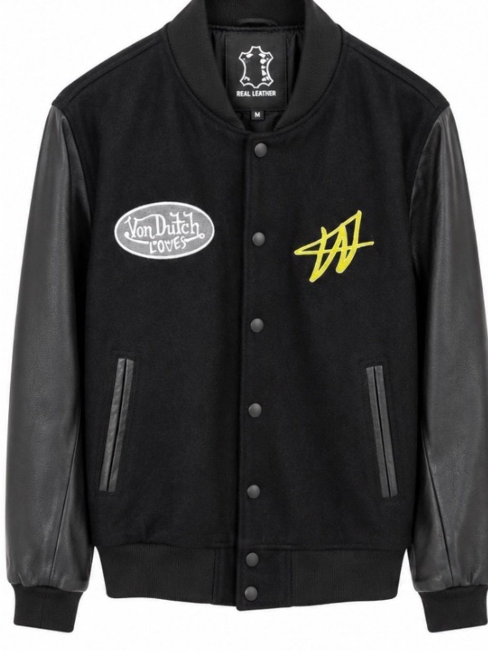 Von Dutch Black Varsity Jacket with Yellow Logo